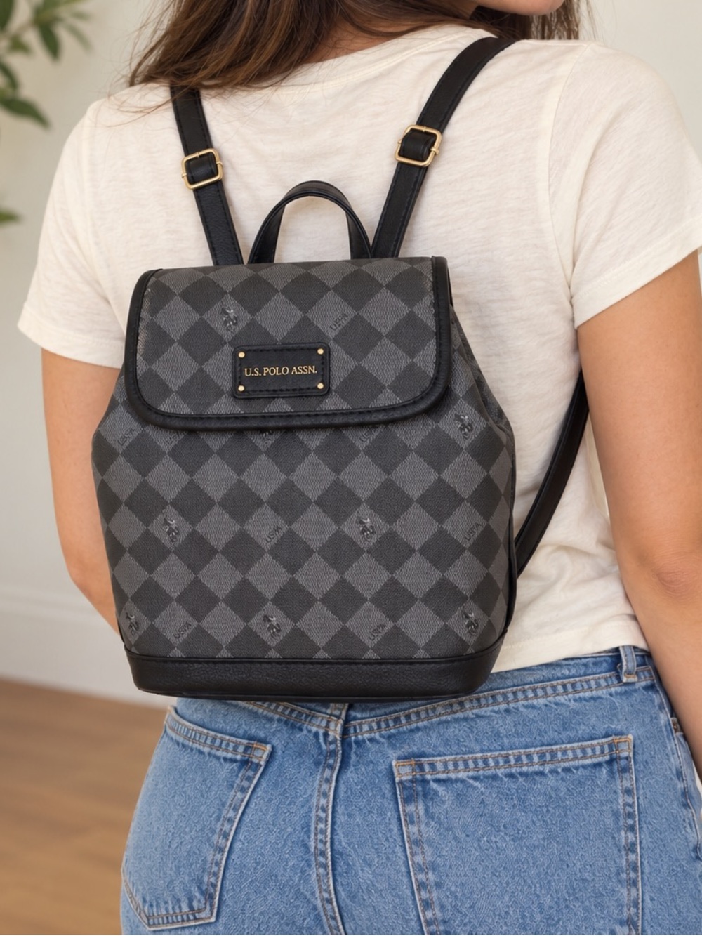 U.S. Polo Assn. Charcoal Checkered Mini Backpack